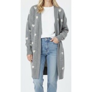 Luxury Women's Gray Cashmere Heart Open Front Cardigan Sweater - S Sincerely Jul